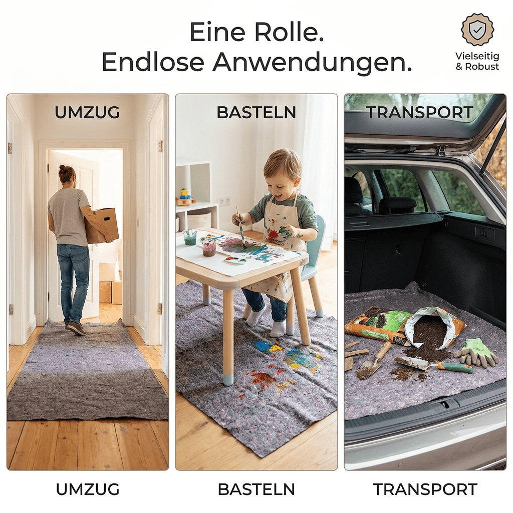 Derendo® Saugvlies 180 g/m² – Abdeckvlies mit Folienunterseite, 3 m² (1 m x 3 m), Innen & Außen in – Produktbild von Derendo