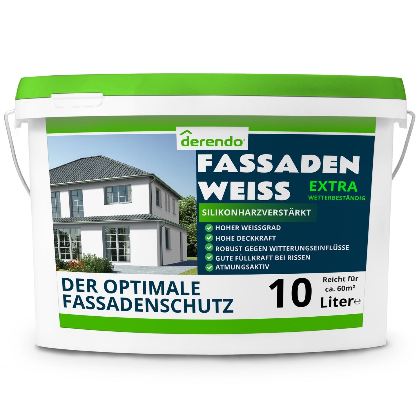 Derendo silikonharzverstärkte Fassadenfarbe weiß mit EXTRA Wetterschutz - 4251604914019 - Derendo