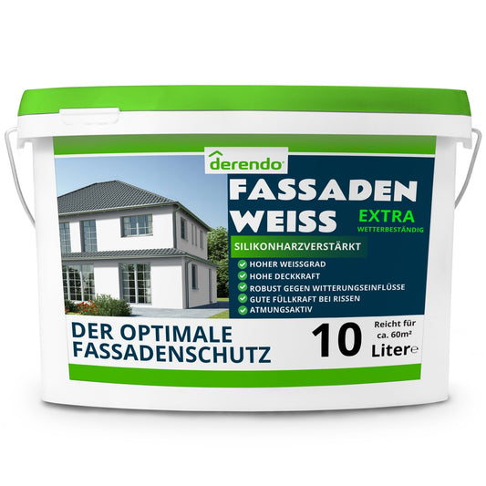 Derendo silikonharzverstärkte Fassadenfarbe weiß mit EXTRA Wetterschutz - 4251604914019 - Derendo