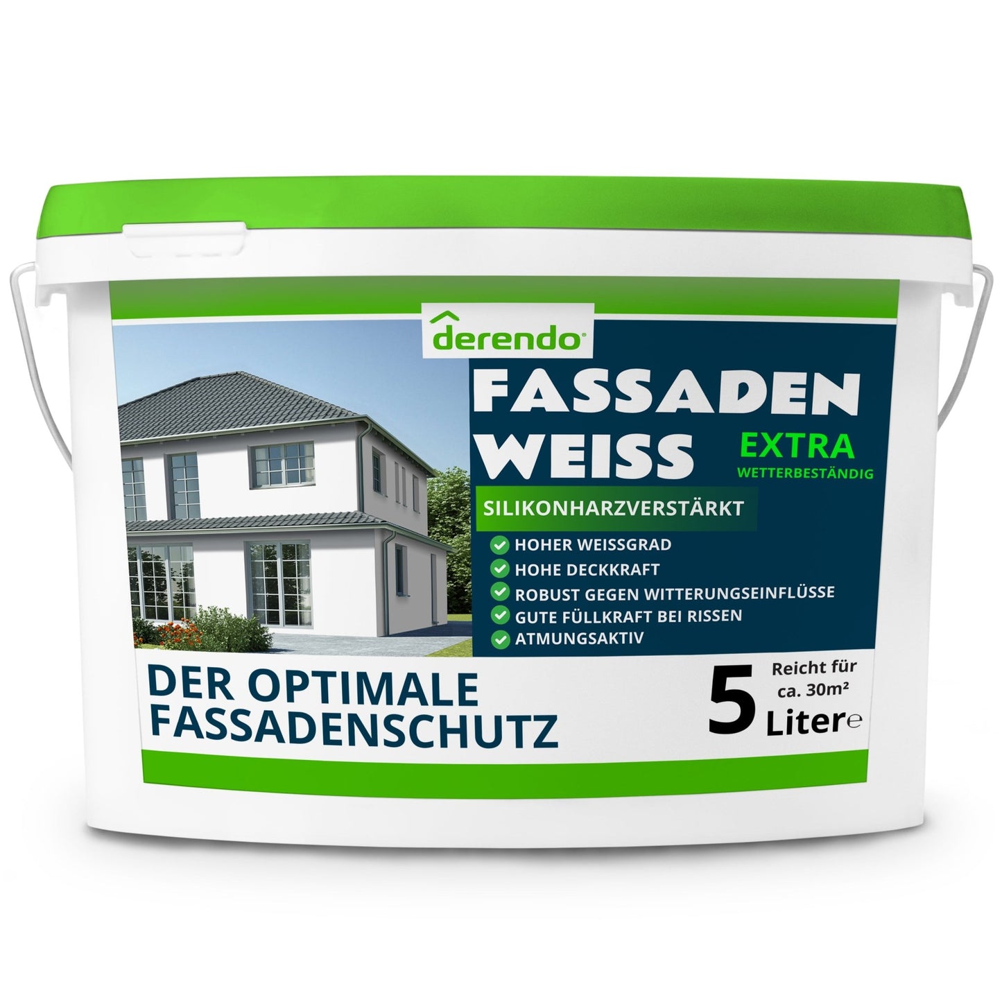 Derendo silikonharzverstärkte Fassadenfarbe weiß mit EXTRA Wetterschutz - 4251604918918 - Derendo