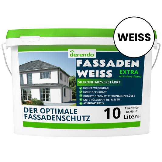 Derendo silikonharzverstärkte Fassadenfarbe weiß mit EXTRA Wetterschutz - 4251604914019 - Derendo