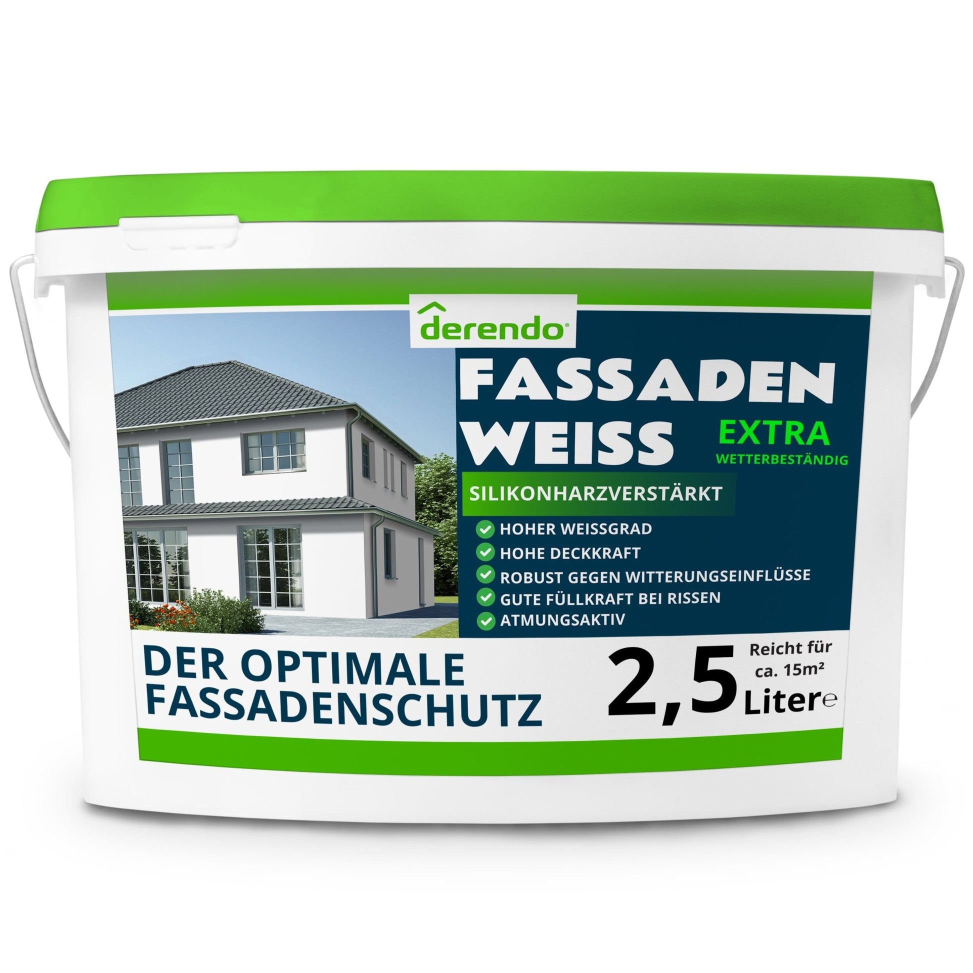 Derendo silikonharzverstärkte Fassadenfarbe weiß mit EXTRA Wetterschutz - 4251604918932 - Derendo