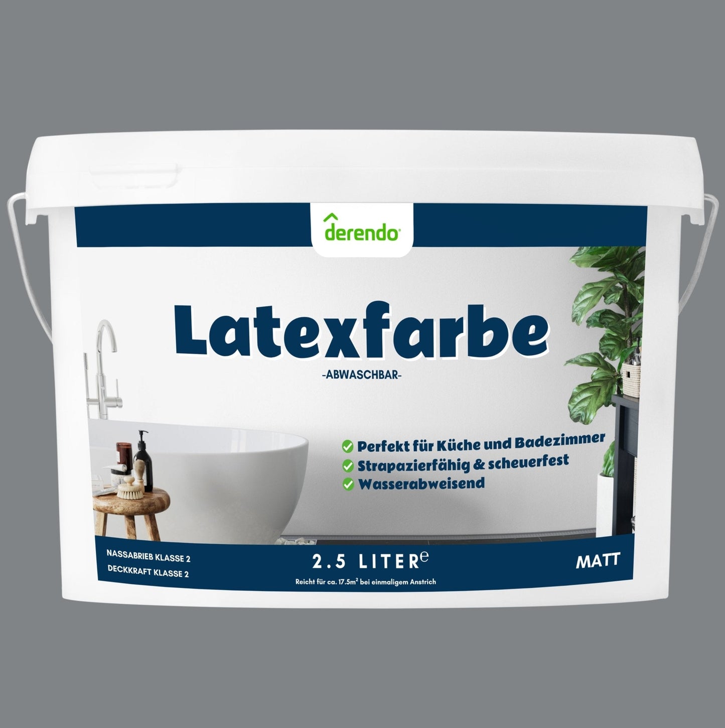 Derendo Wandfarbe Latexfarbe Asphaltgrau Matt abwaschbar in 10 Liter – Produktbild von Derendo
