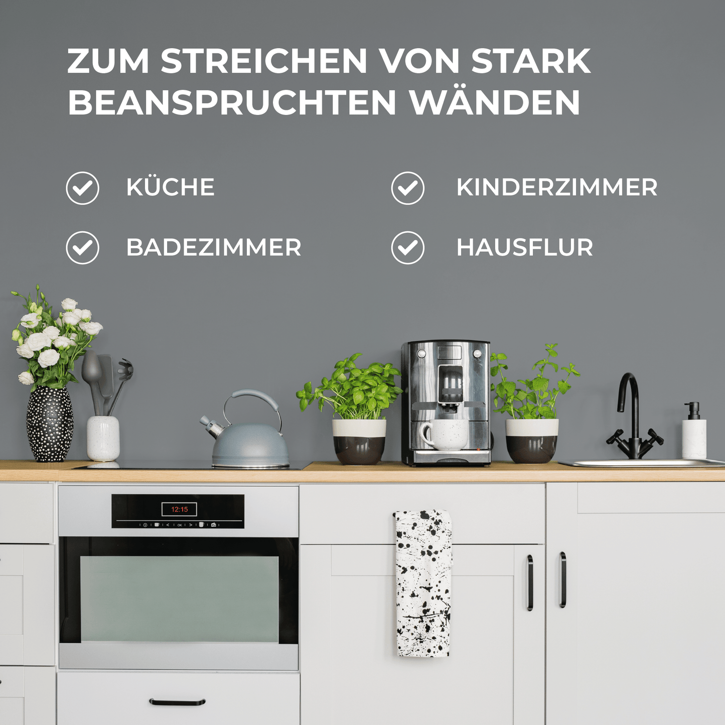 Derendo Wandfarbe Latexfarbe Asphaltgrau Matt abwaschbar in 10 Liter – Produktbild von Derendo