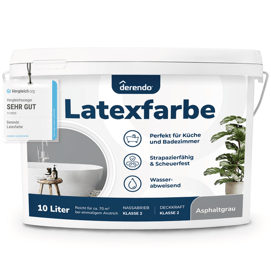 Derendo Wandfarbe Latexfarbe Asphaltgrau Matt abwaschbar in 10 Liter – Produktbild von Derendo