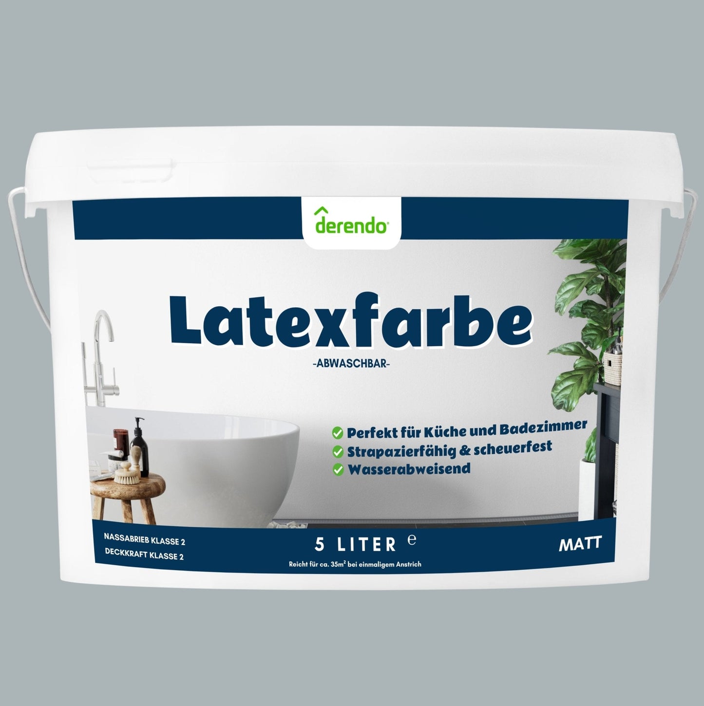 Derendo Wandfarbe Latexfarbe Betongrau Matt abwaschbar - 4251604927149 - Derendo