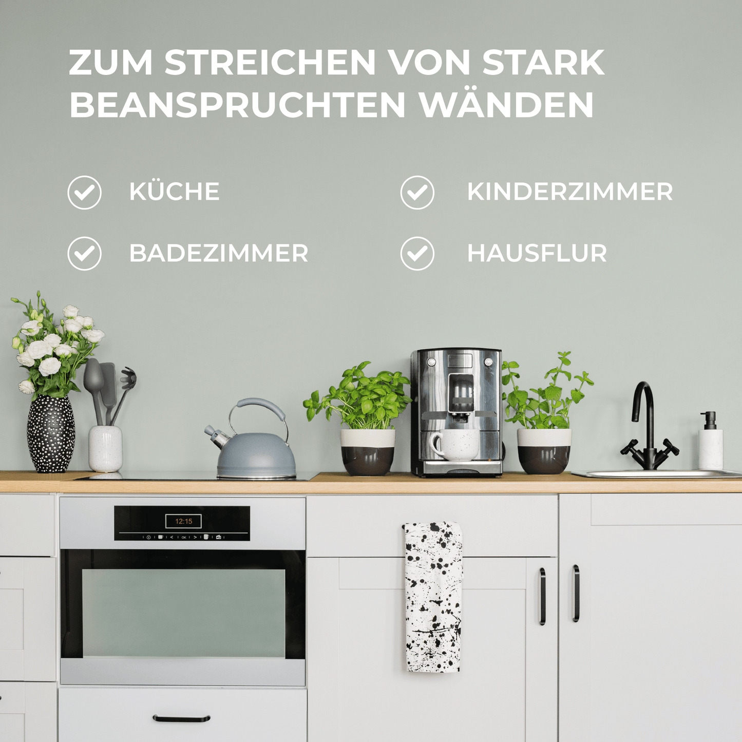 Derendo Wandfarbe Latexfarbe Caperngrün Matt abwaschbar in 10 Liter – Produktbild von Derendo