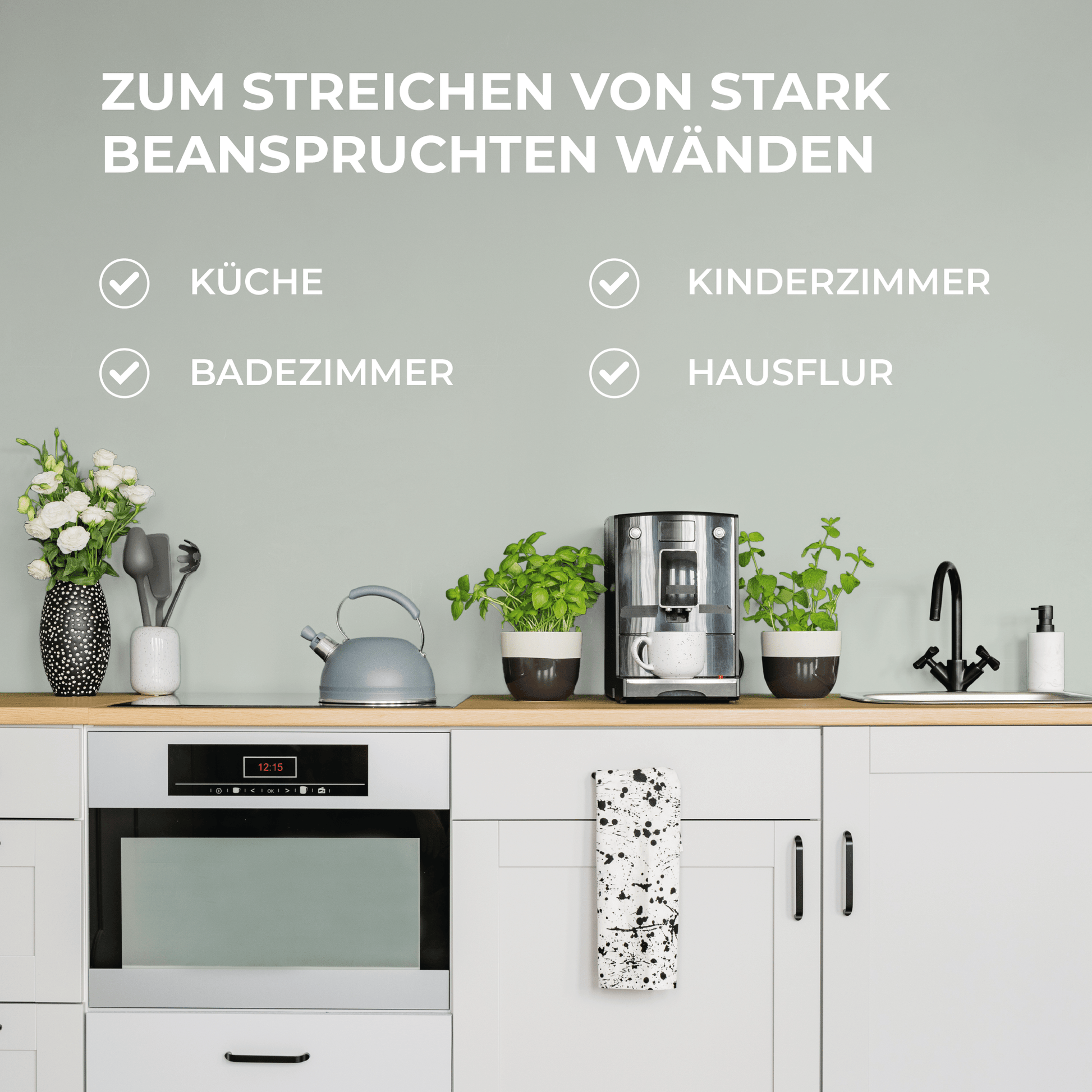 Derendo Wandfarbe Latexfarbe Caperngrün Matt abwaschbar in 10 Liter – Produktbild von Derendo