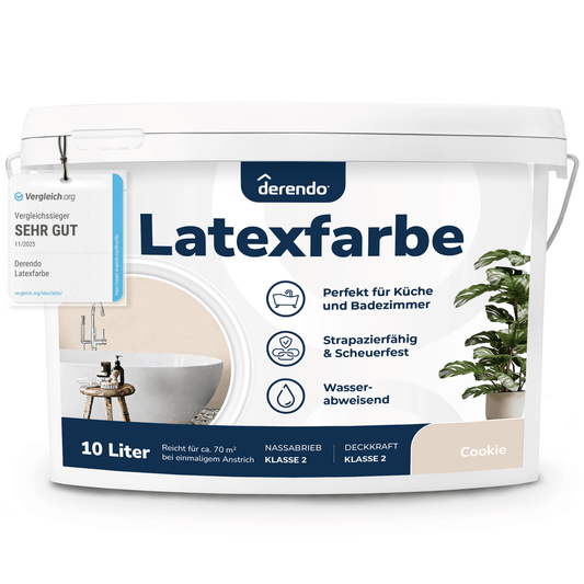 Derendo Wandfarbe Latexfarbe Cookie Matt abwaschbar in 10 Liter – Produktbild von Derendo