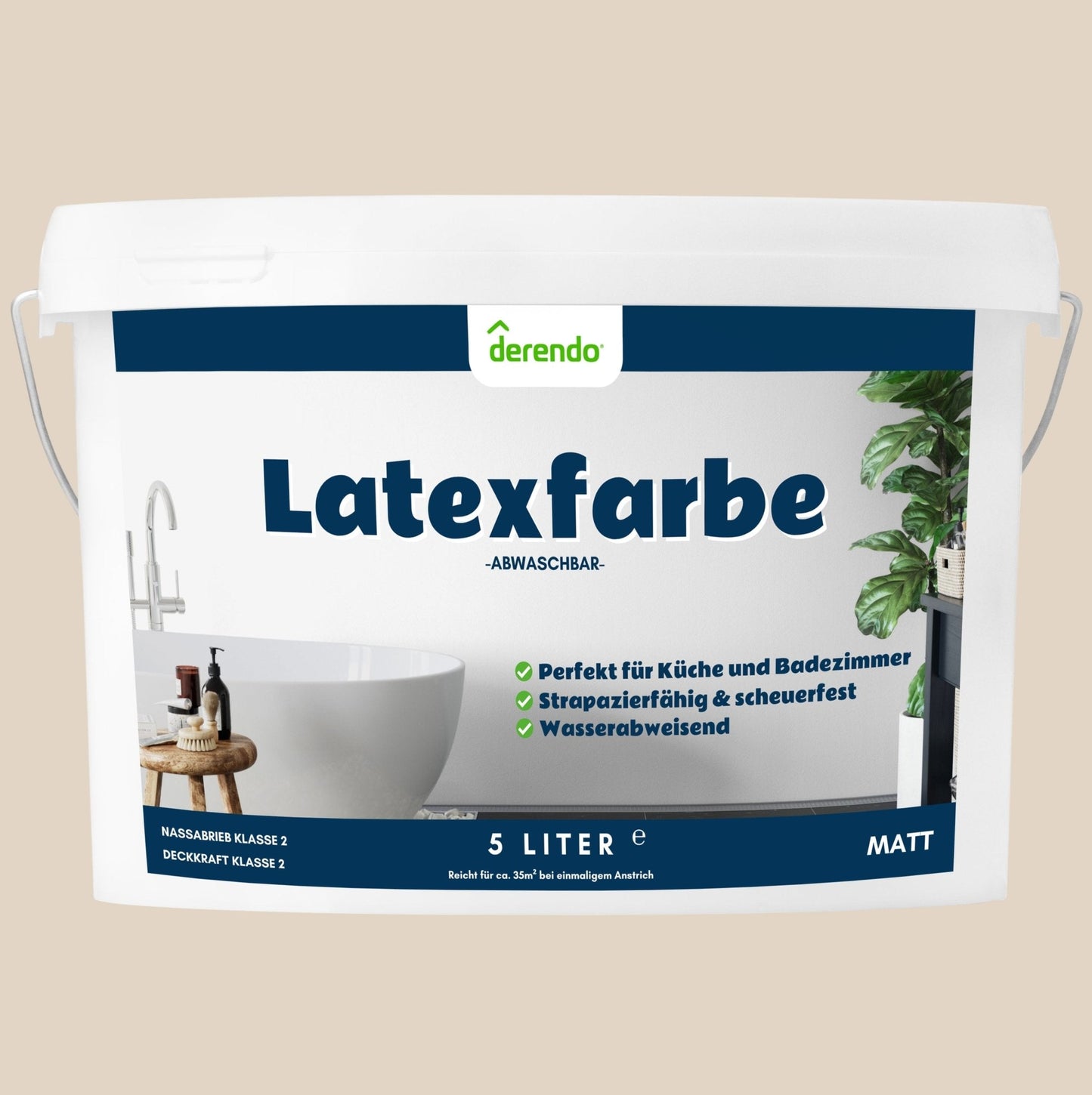 Derendo Wandfarbe Latexfarbe Cookie Matt abwaschbar in 2.5 Liter – Produktbild von Derendo
