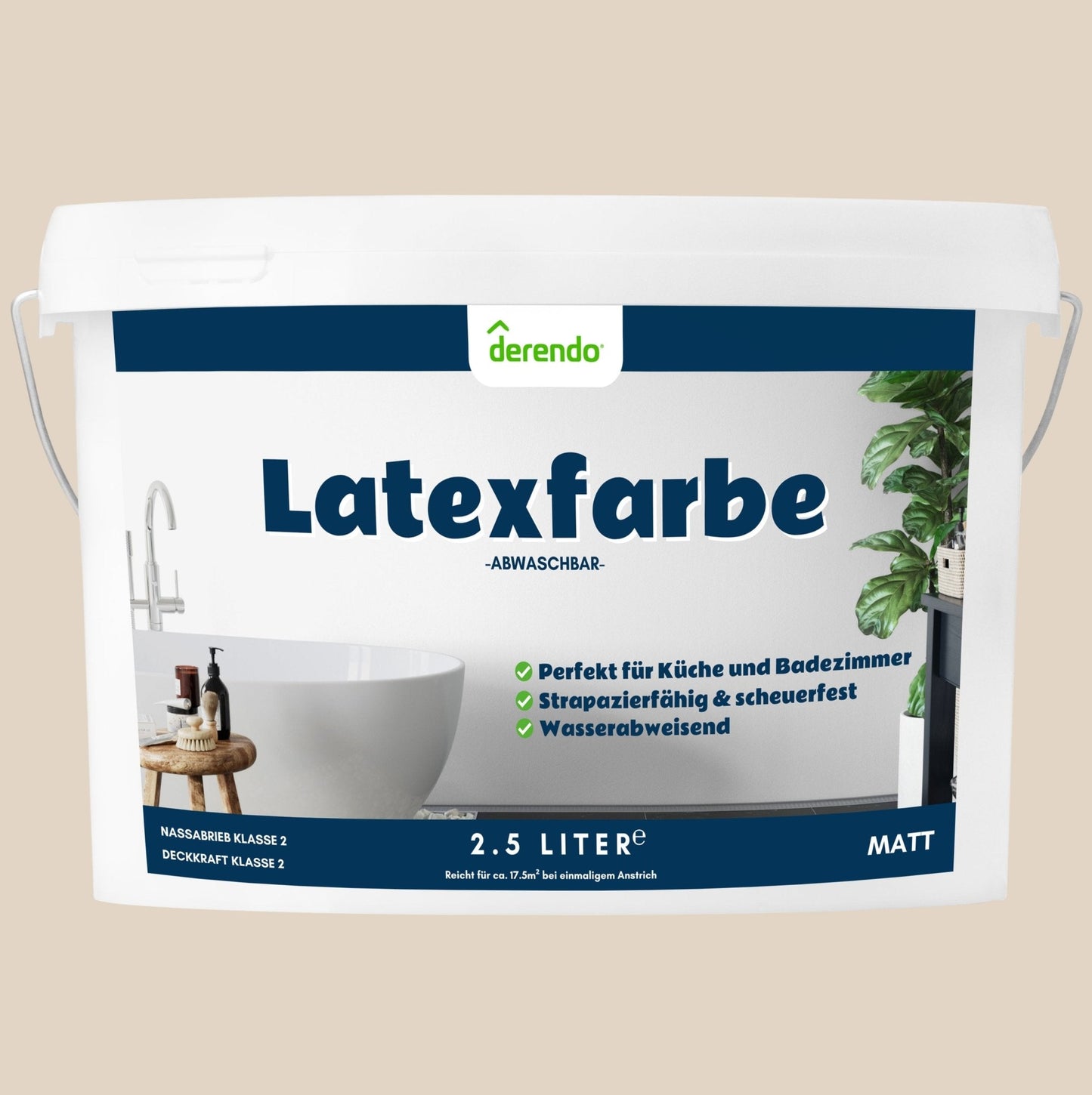 Derendo Wandfarbe Latexfarbe Cookie Matt abwaschbar in 2.5 Liter – Produktbild von Derendo