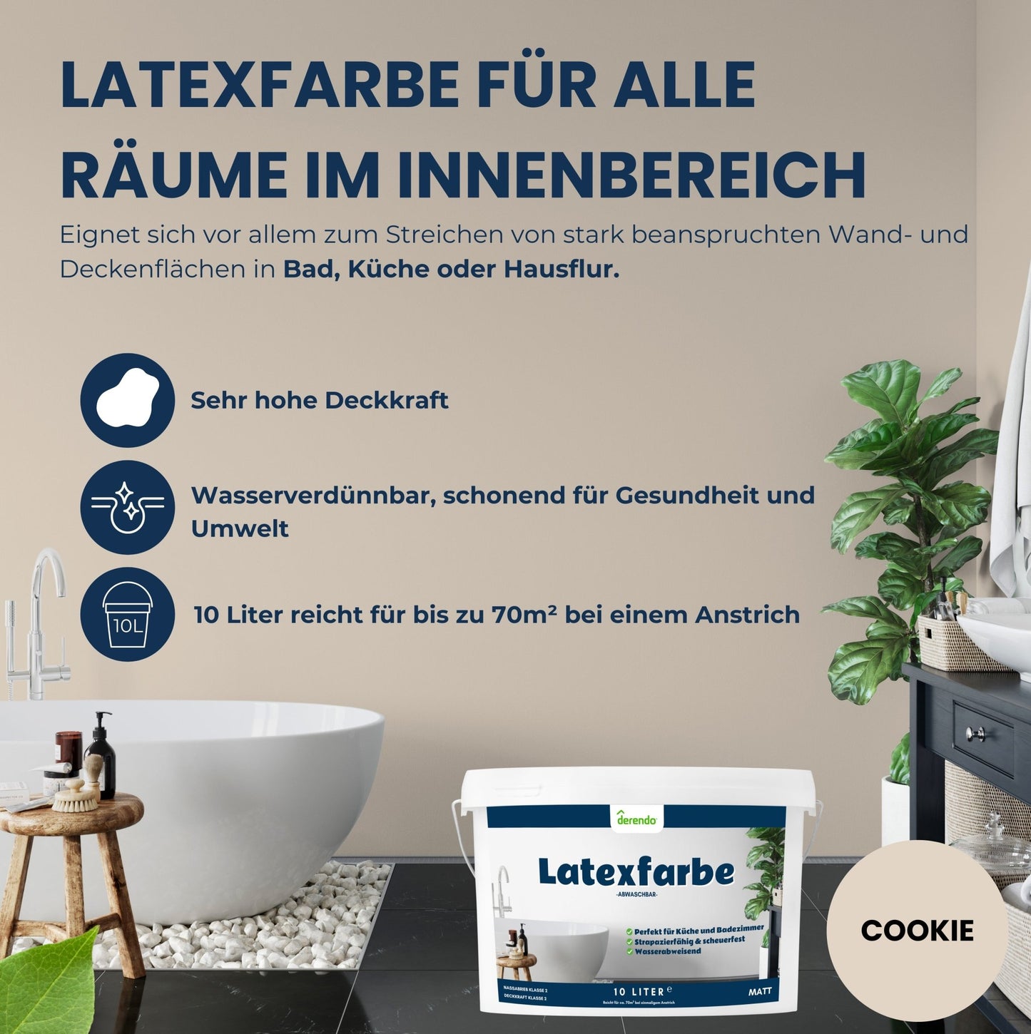 Derendo Wandfarbe Latexfarbe Cookie Matt abwaschbar - 4251604927545 - Derendo