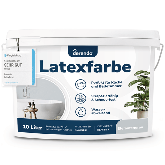 Derendo Wandfarbe Latexfarbe Elefantengrau Matt abwaschbar in 10 Liter – Produktbild von Derendo