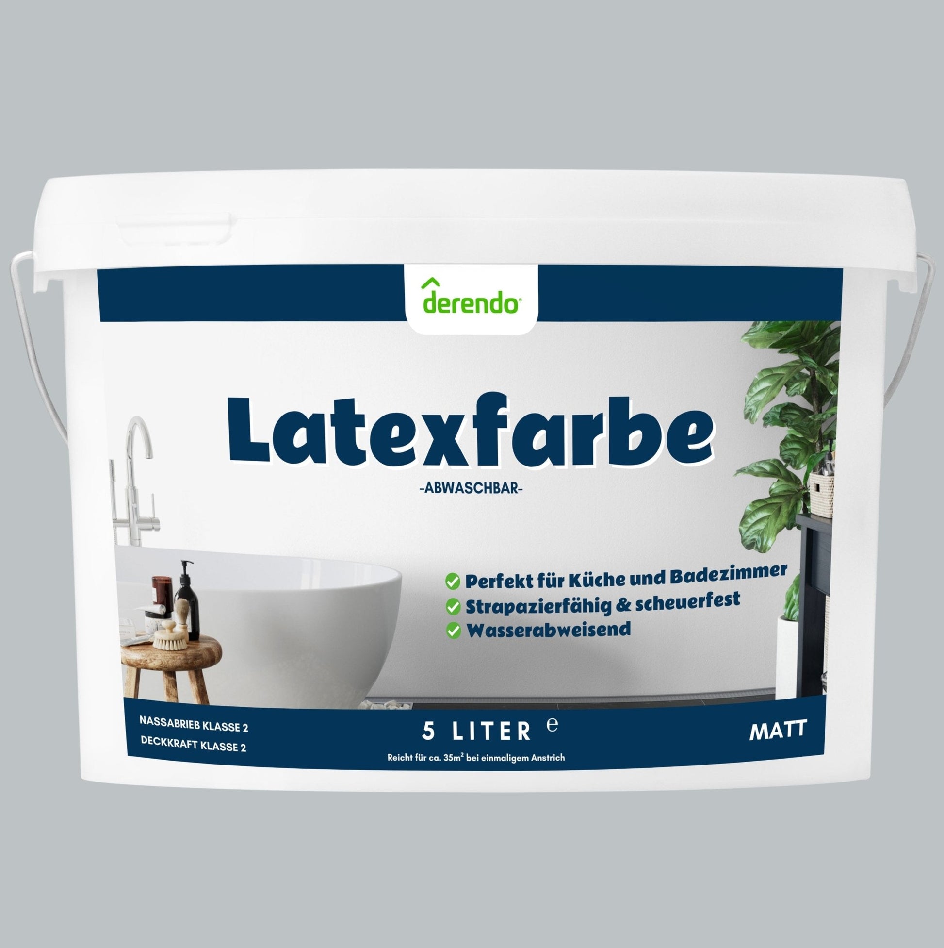 Derendo Wandfarbe Latexfarbe Elefantengrau Matt abwaschbar - 4251604927200 - Derendo