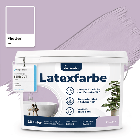 Derendo Wandfarbe Latexfarbe Flieder Matt abwaschbar in 2.5 Liter – Produktbild von Derendo