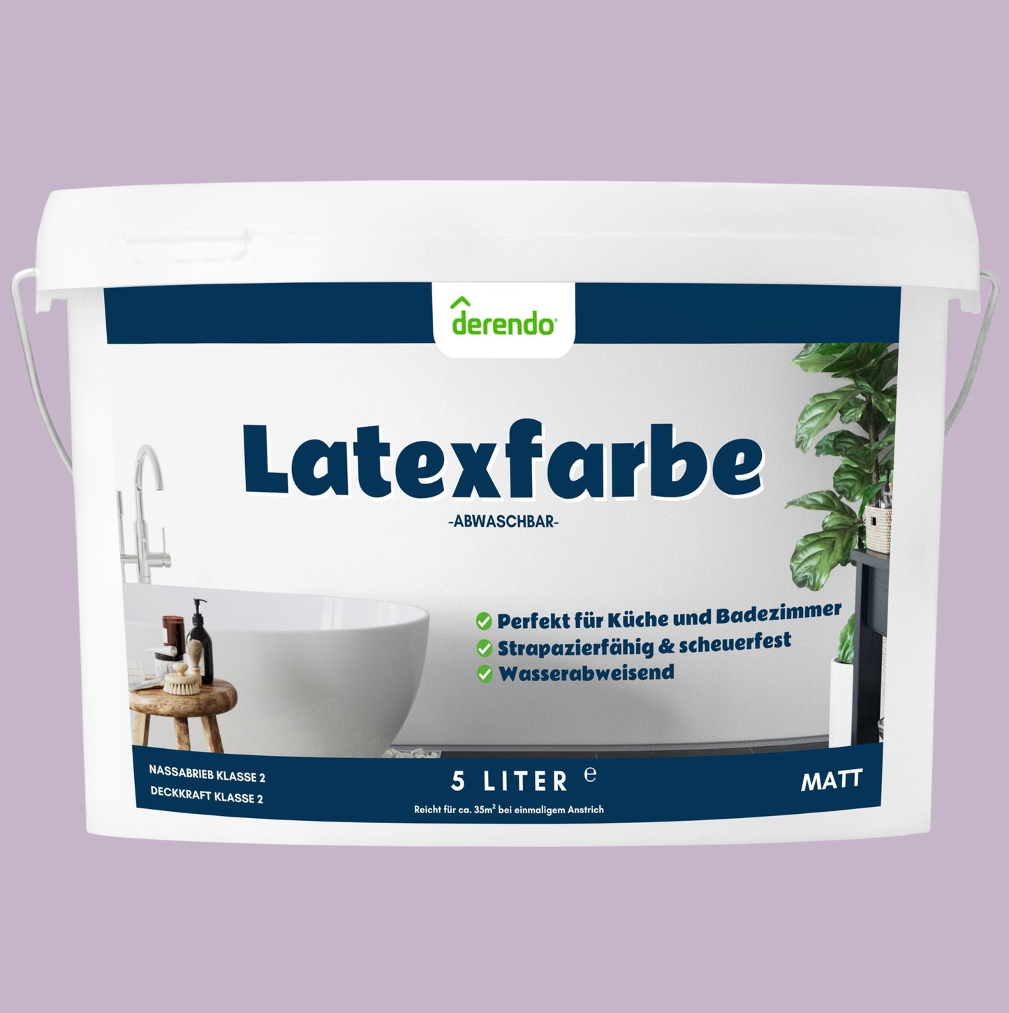 Derendo Wandfarbe Latexfarbe Flieder Matt abwaschbar in 2.5 Liter – Produktbild von Derendo