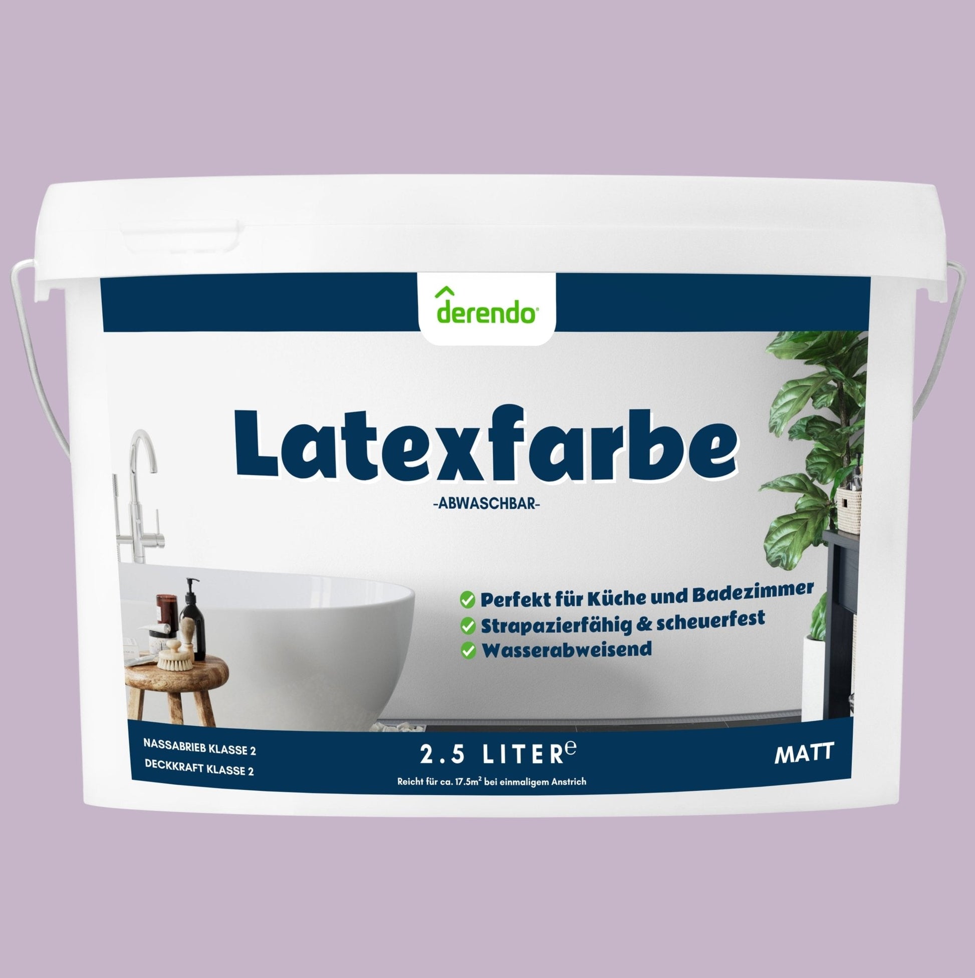 Derendo Wandfarbe Latexfarbe Flieder Matt abwaschbar in 2.5 Liter – Produktbild von Derendo