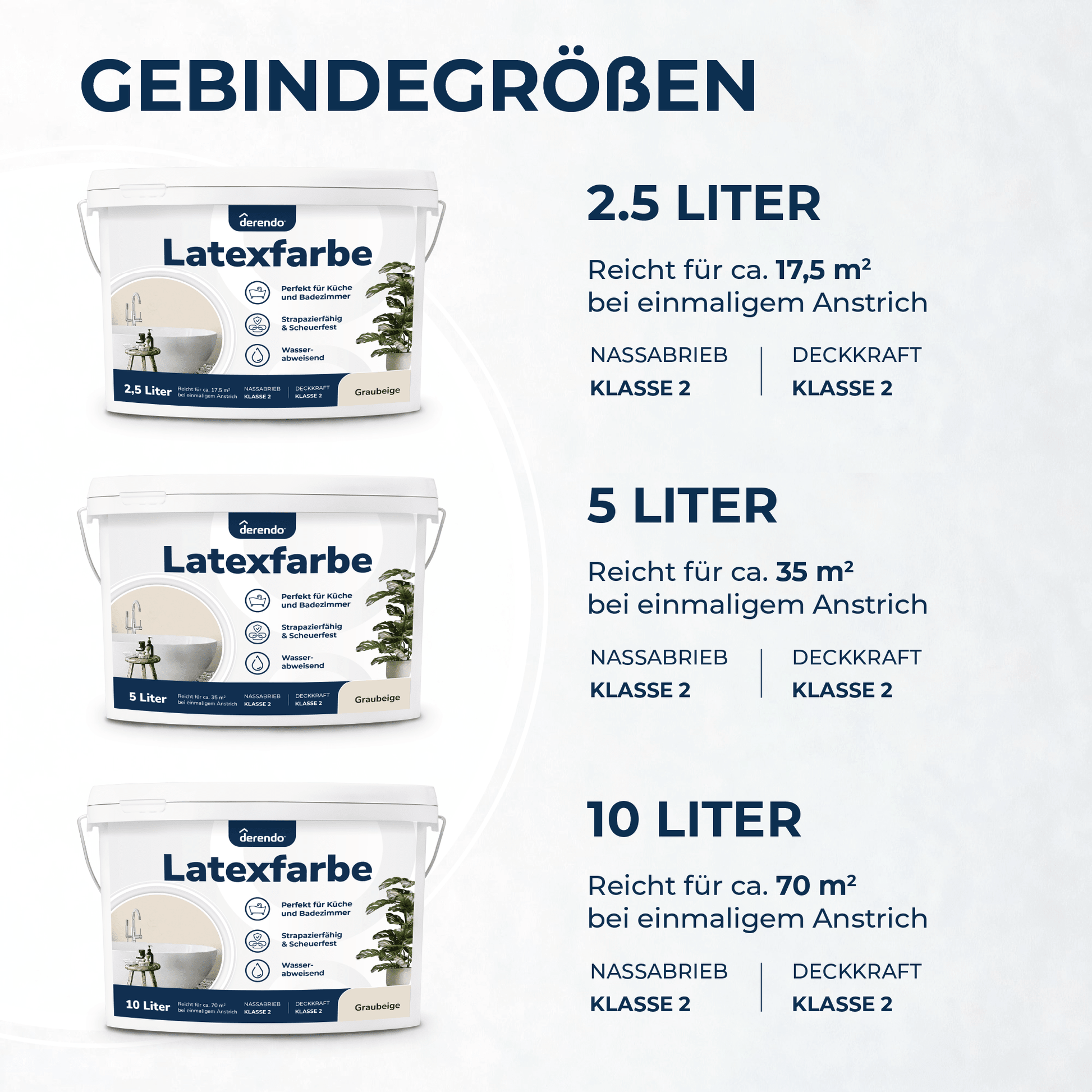 Derendo Wandfarbe Latexfarbe Graubeige Matt abwaschbar in 10 Liter – Produktbild von Derendo