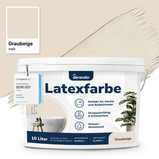 Derendo Wandfarbe Latexfarbe Graubeige Matt abwaschbar in 2.5 Liter – Produktbild von Derendo