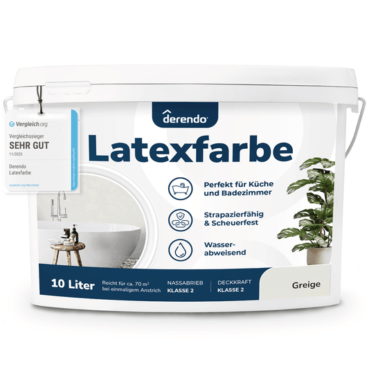 Derendo Wandfarbe Latexfarbe Greige Matt abwaschbar in 10 Liter – Produktbild von Derendo