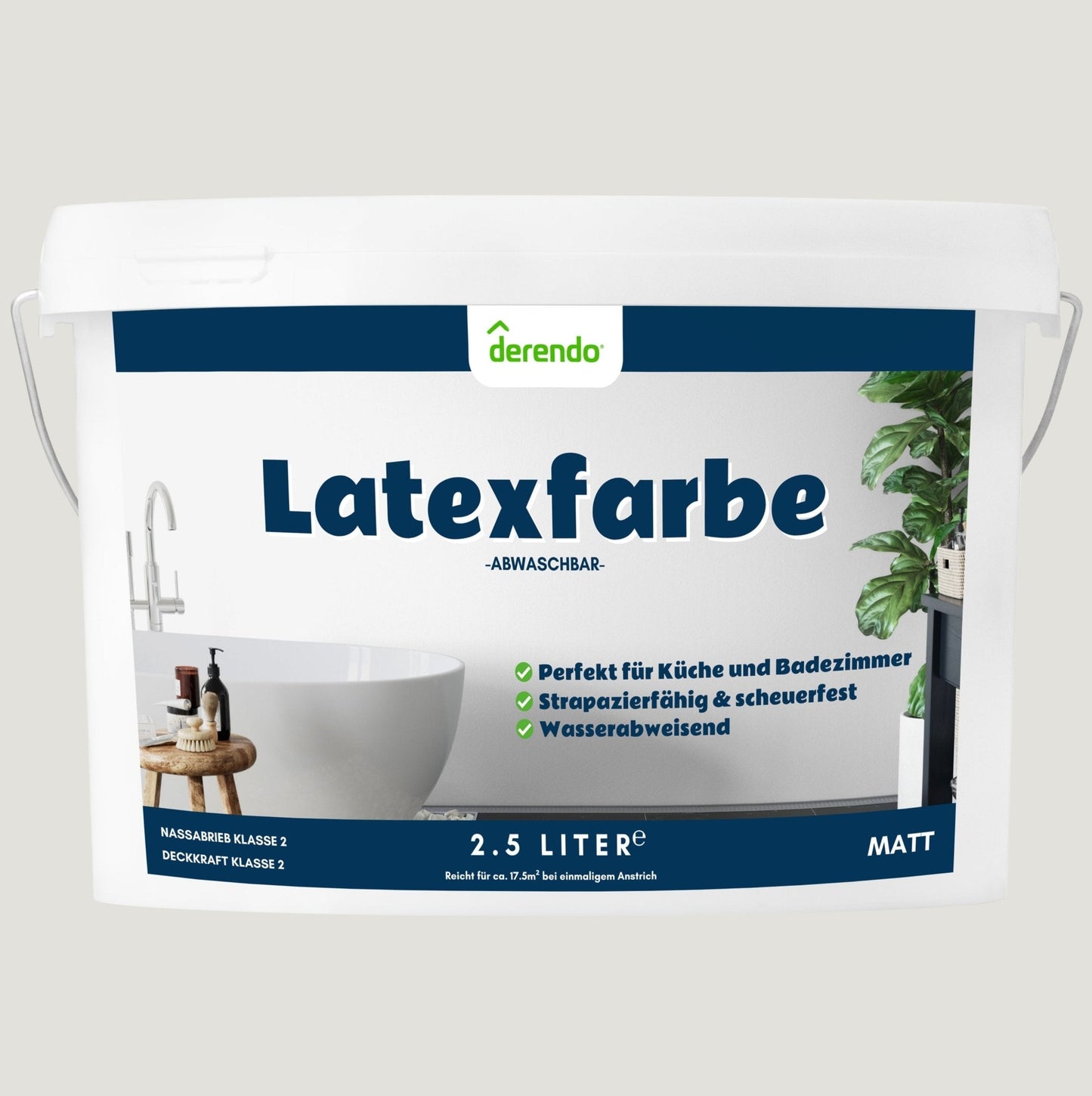 Derendo Wandfarbe Latexfarbe Greige Matt abwaschbar in 2.5 Liter – Produktbild von Derendo