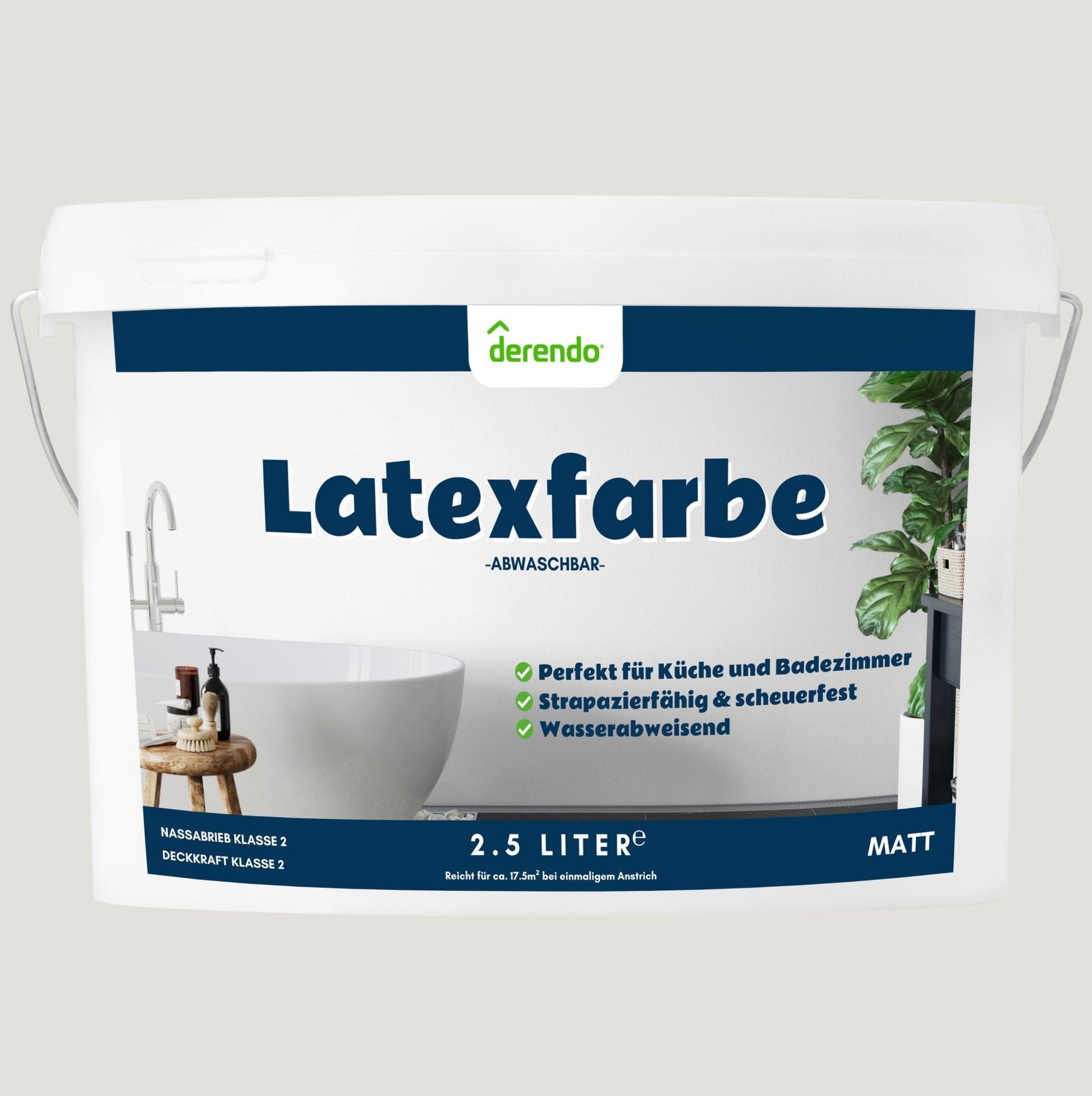 Derendo Wandfarbe Latexfarbe Greige Matt abwaschbar in 2.5 Liter – Produktbild von Derendo