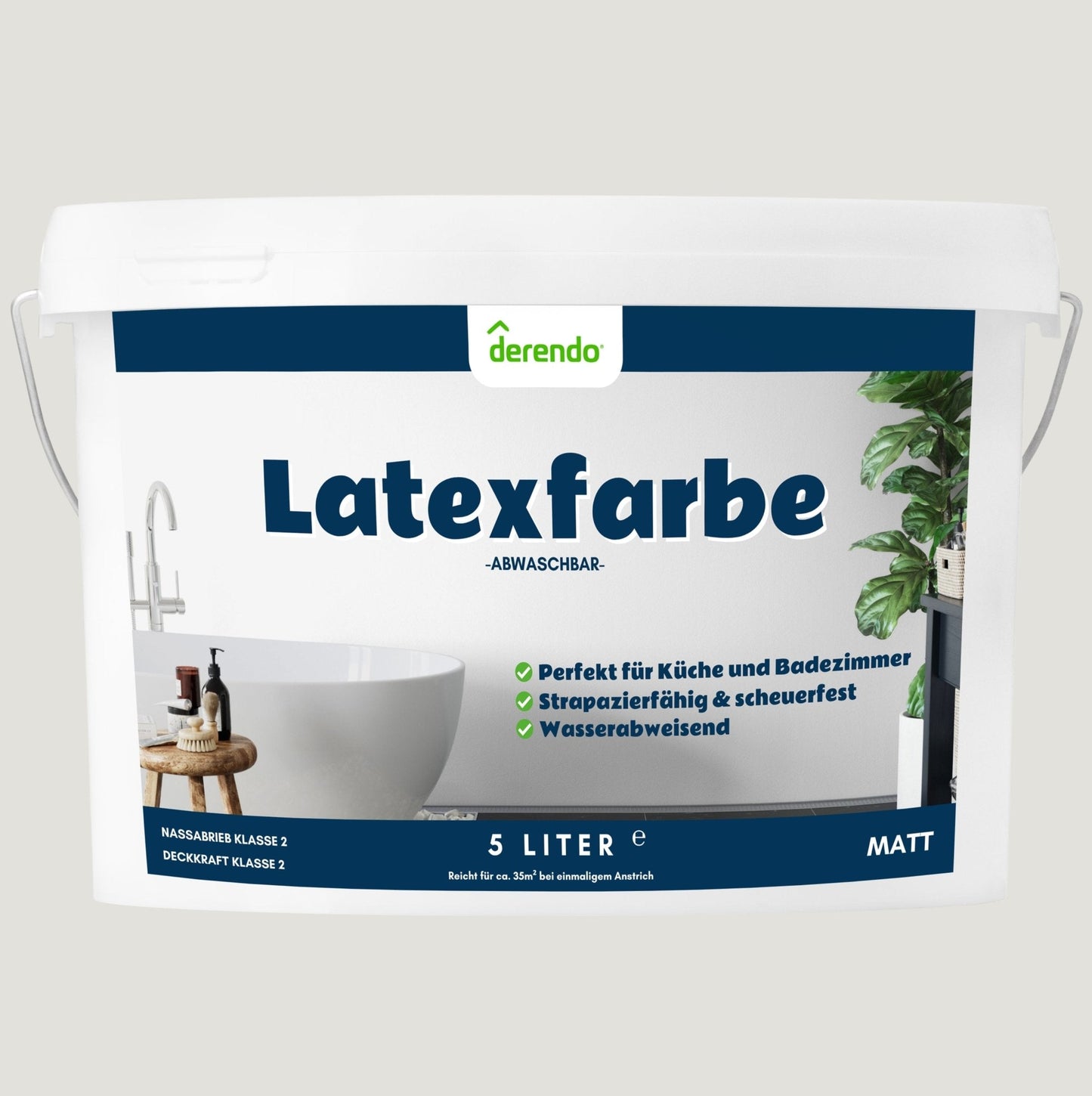 Derendo Wandfarbe Latexfarbe Greige Matt abwaschbar - 4251604927620 - Derendo