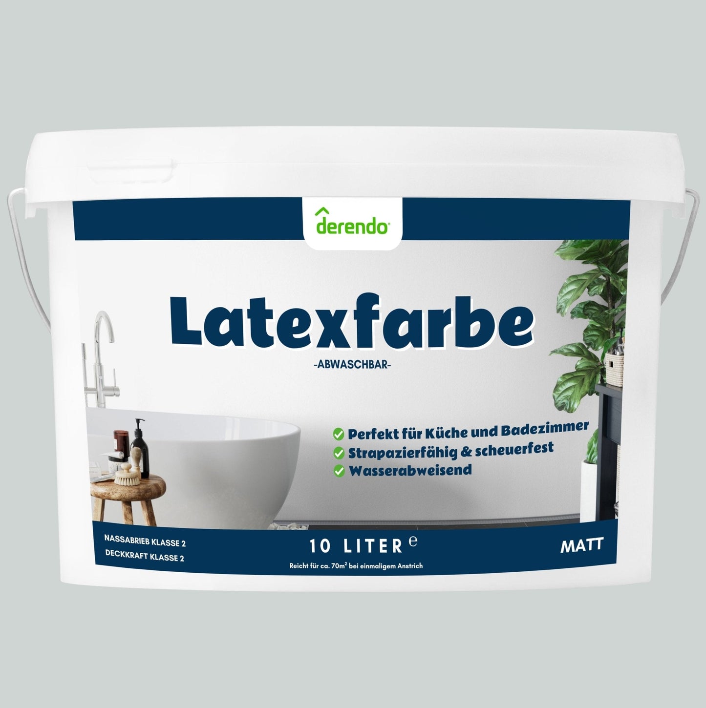 Derendo Wandfarbe Latexfarbe Hellgrau Matt abwaschbar in 2.5 Liter – Produktbild von Derendo