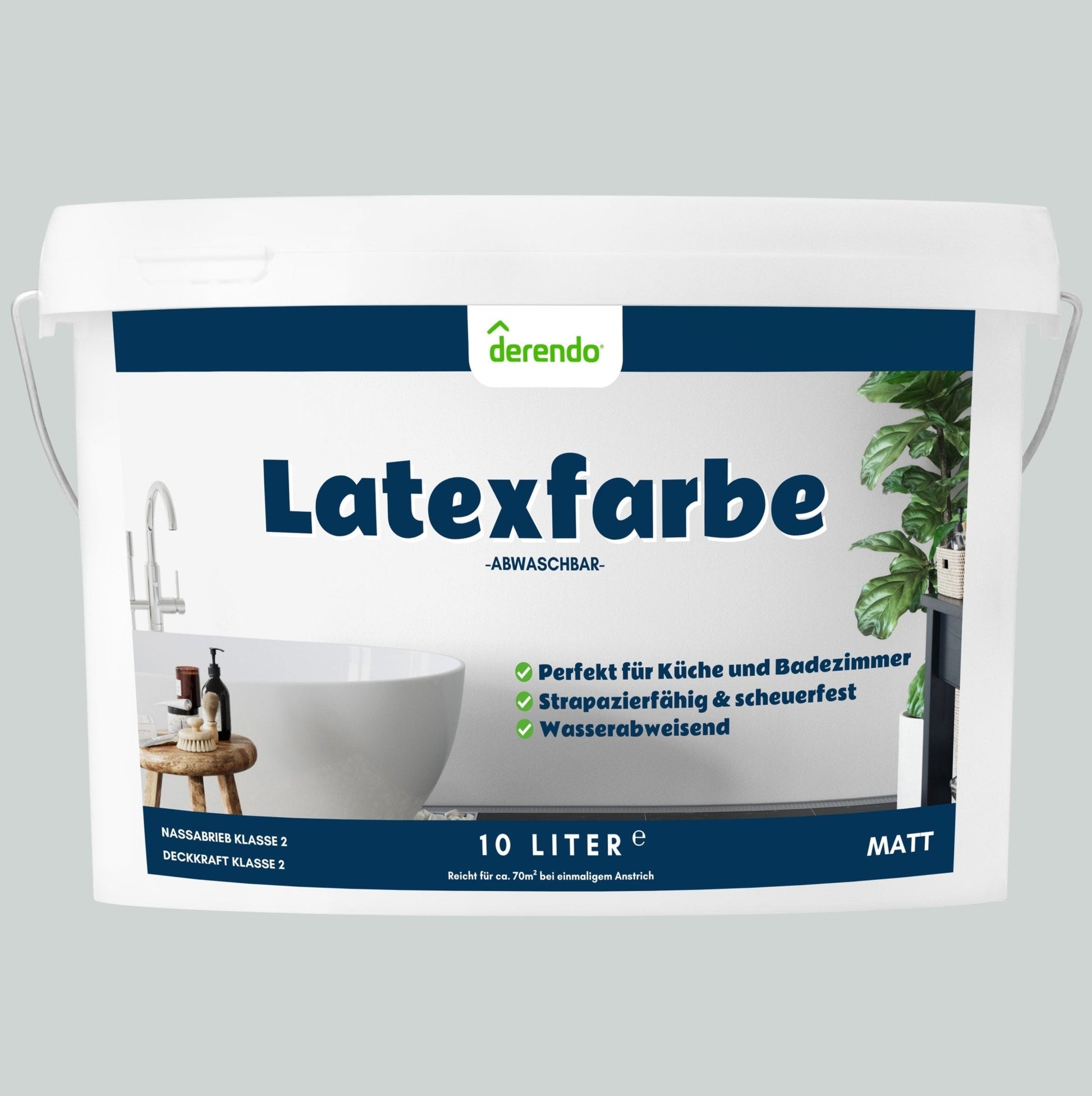 Derendo Wandfarbe Latexfarbe Hellgrau Matt abwaschbar in 2.5 Liter – Produktbild von Derendo