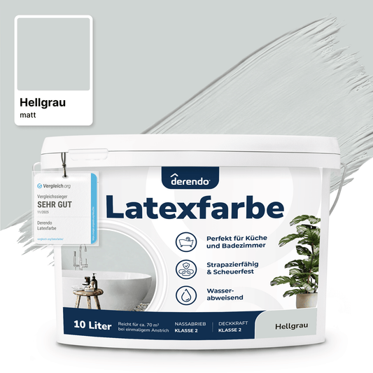 Derendo Wandfarbe Latexfarbe Hellgrau Matt abwaschbar in 2.5 Liter – Produktbild von Derendo