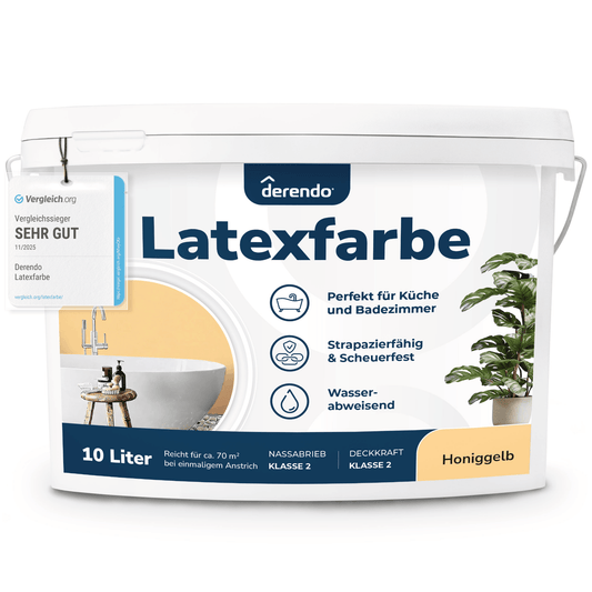 Derendo Wandfarbe Latexfarbe Honiggelb Matt abwaschbar in 10 Liter – Produktbild von Derendo