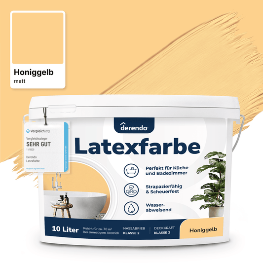 Derendo Wandfarbe Latexfarbe Honiggelb Matt abwaschbar in 2.5 Liter – Produktbild von Derendo