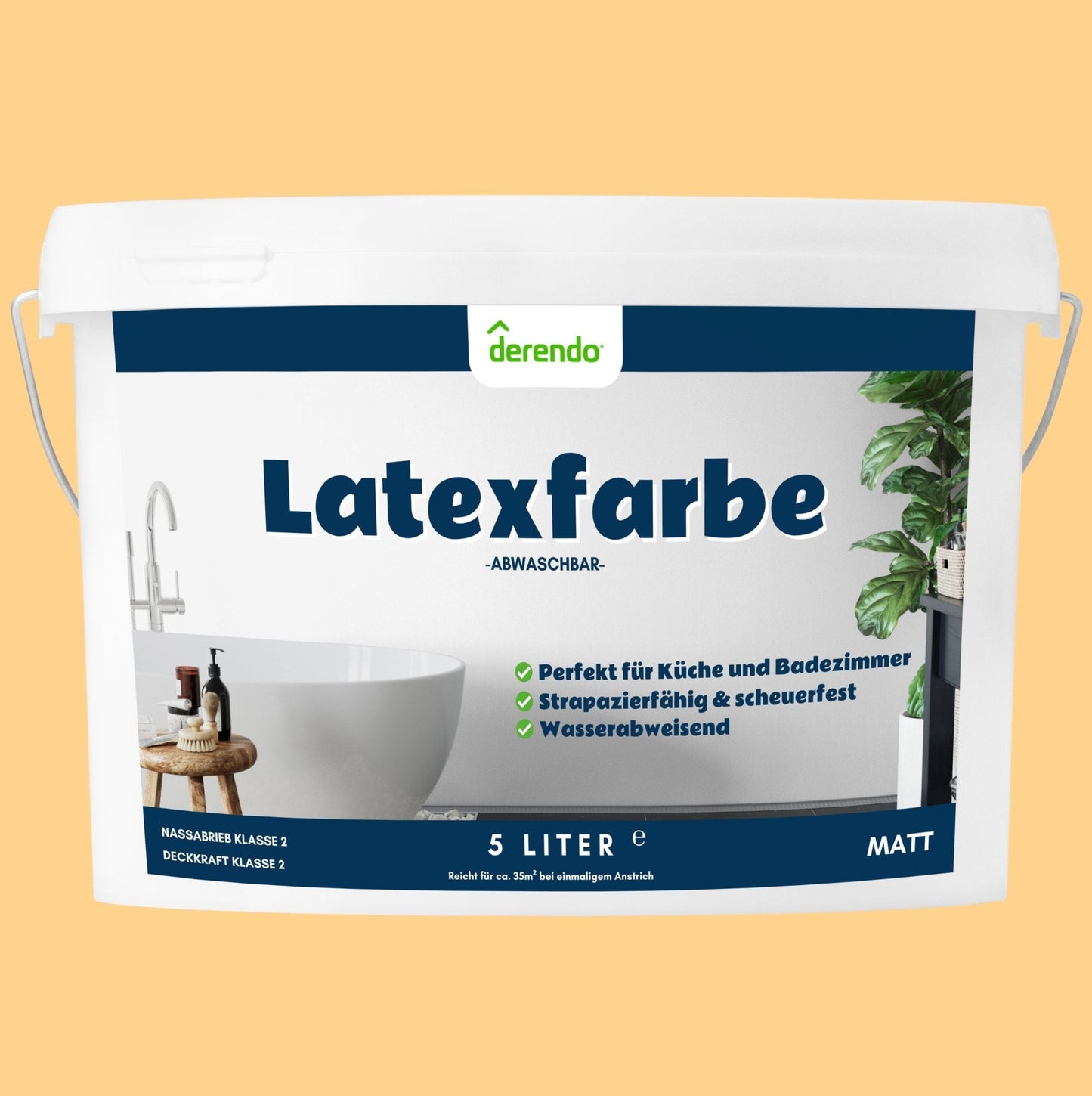 Derendo Wandfarbe Latexfarbe Honiggelb Matt abwaschbar in 5 Liter – Produktbild von Derendo