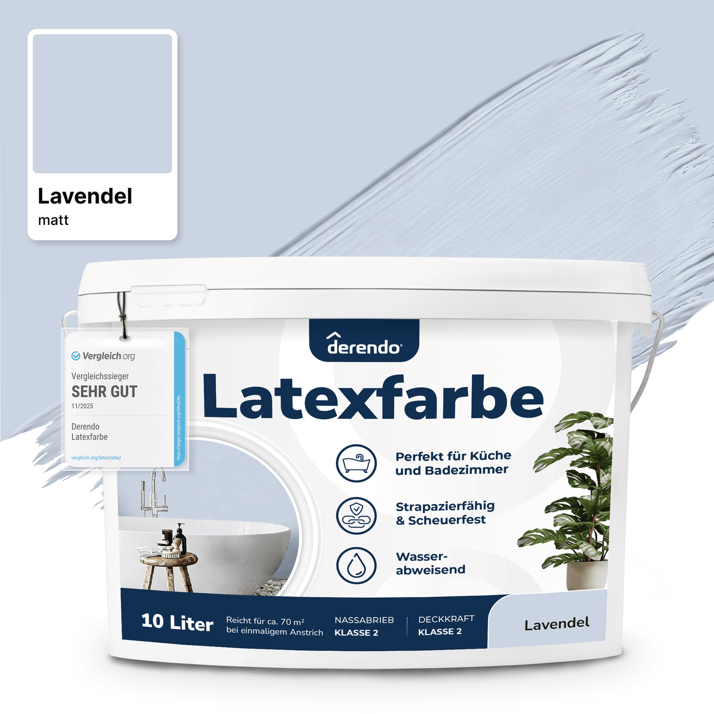 Derendo Wandfarbe Latexfarbe Lavendel Matt abwaschbar in 2.5 Liter – Produktbild von Derendo