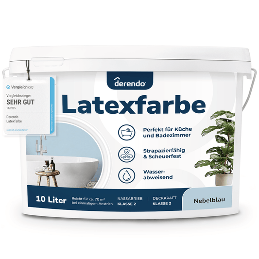 Derendo Wandfarbe Latexfarbe Nebelblau Matt abwaschbar in 10 Liter – Produktbild von Derendo