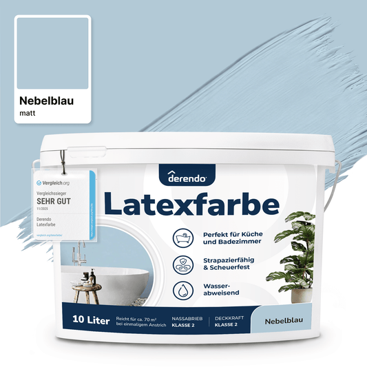 Derendo Wandfarbe Latexfarbe Nebelblau Matt abwaschbar in 2.5 Liter – Produktbild von Derendo
