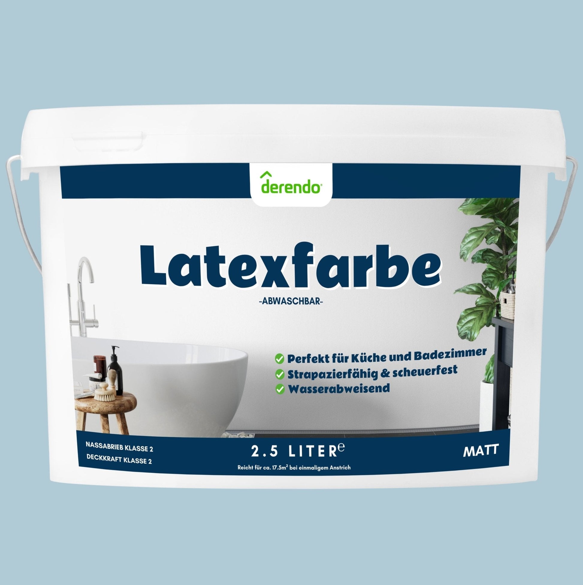 Derendo Wandfarbe Latexfarbe Nebelblau Matt abwaschbar in 2.5 Liter – Produktbild von Derendo