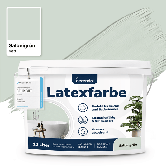 Derendo Wandfarbe Latexfarbe Salbeigrün Matt abwaschbar in 2.5 Liter – Produktbild von Derendo
