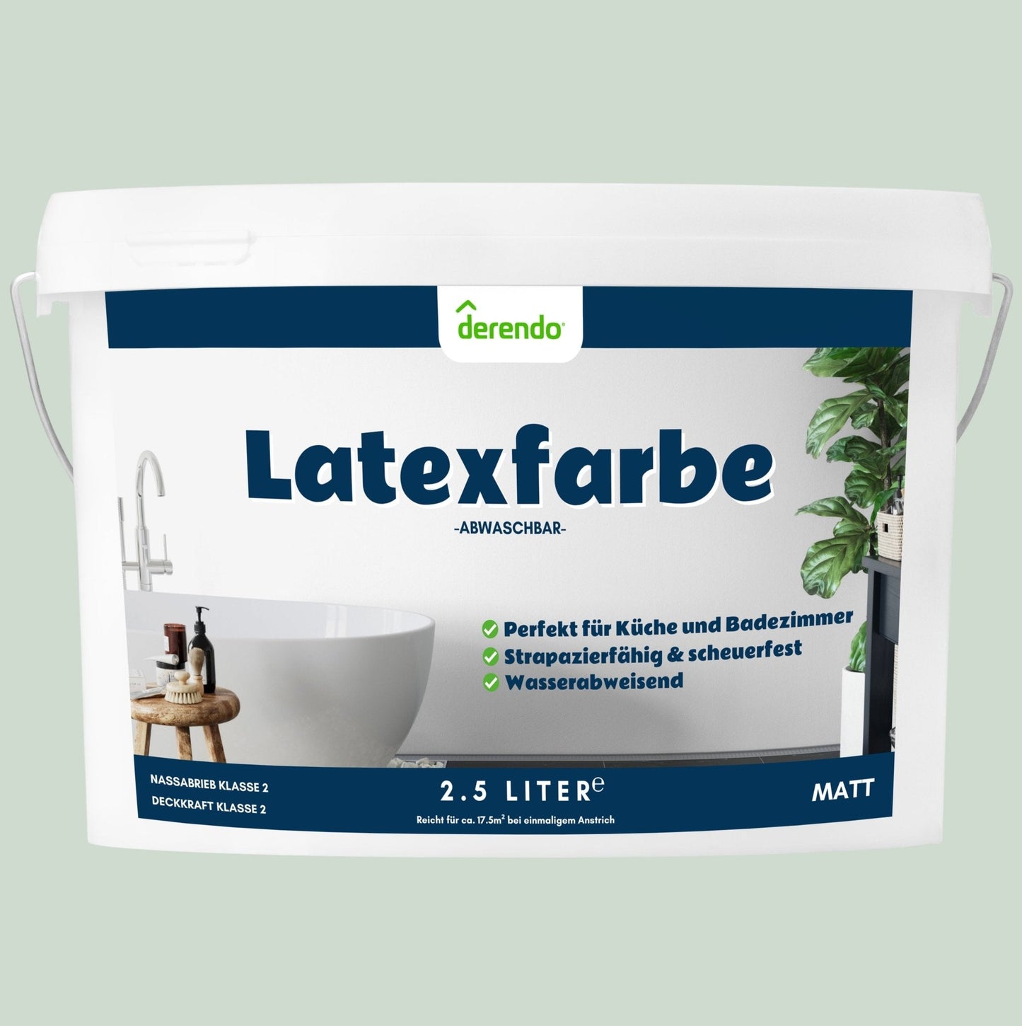 Derendo Wandfarbe Latexfarbe Salbeigrün Matt abwaschbar in 2.5 Liter – Produktbild von Derendo
