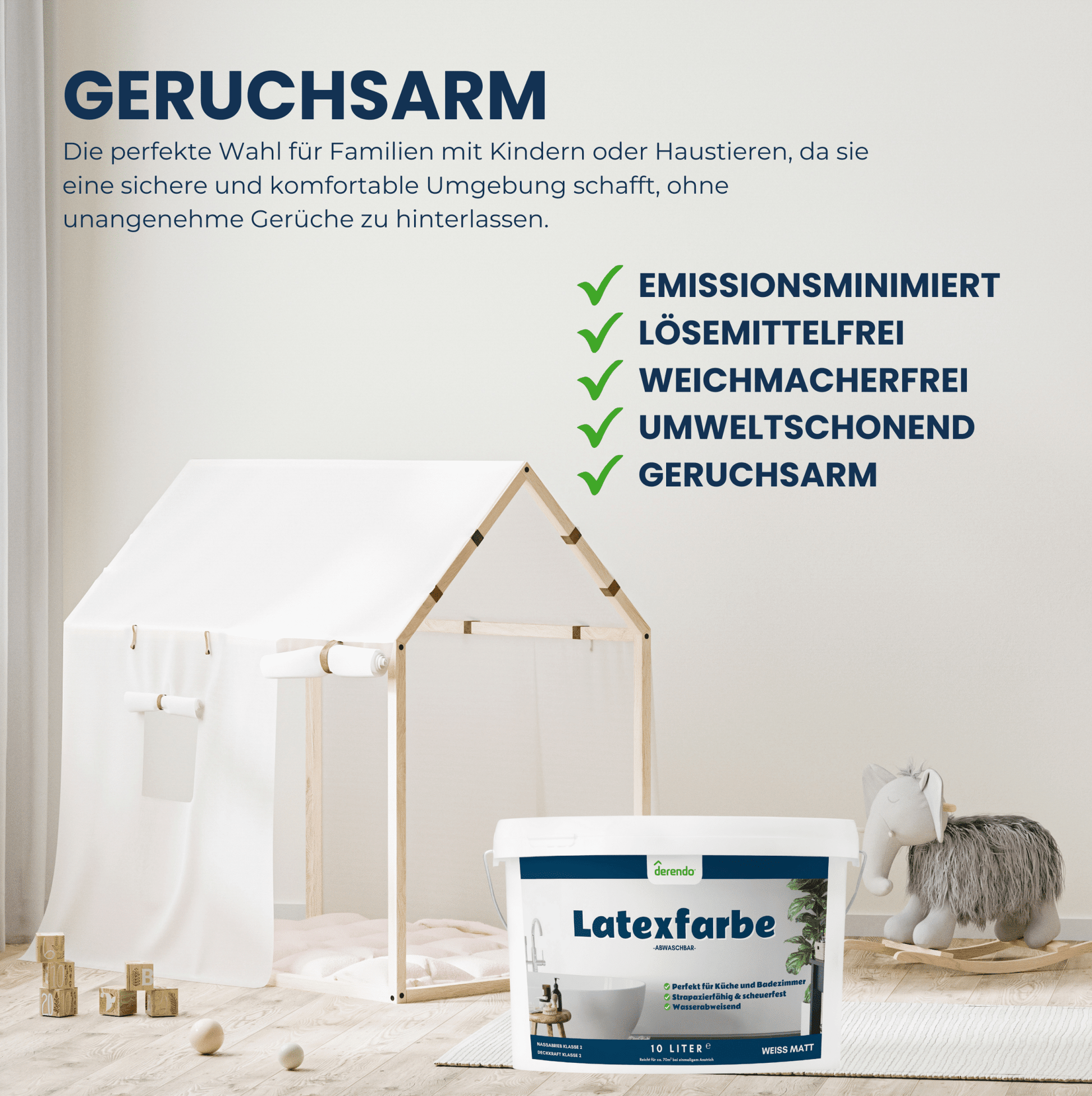 Derendo Wandfarbe Latexfarbe Weiß Matt abwaschbar in 10 Liter – Produktbild von Derendo