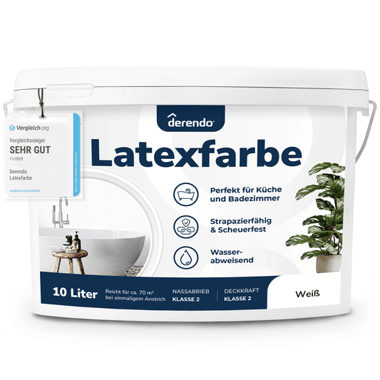 Derendo Wandfarbe Latexfarbe Weiß Matt abwaschbar in 10 Liter – Produktbild von Derendo