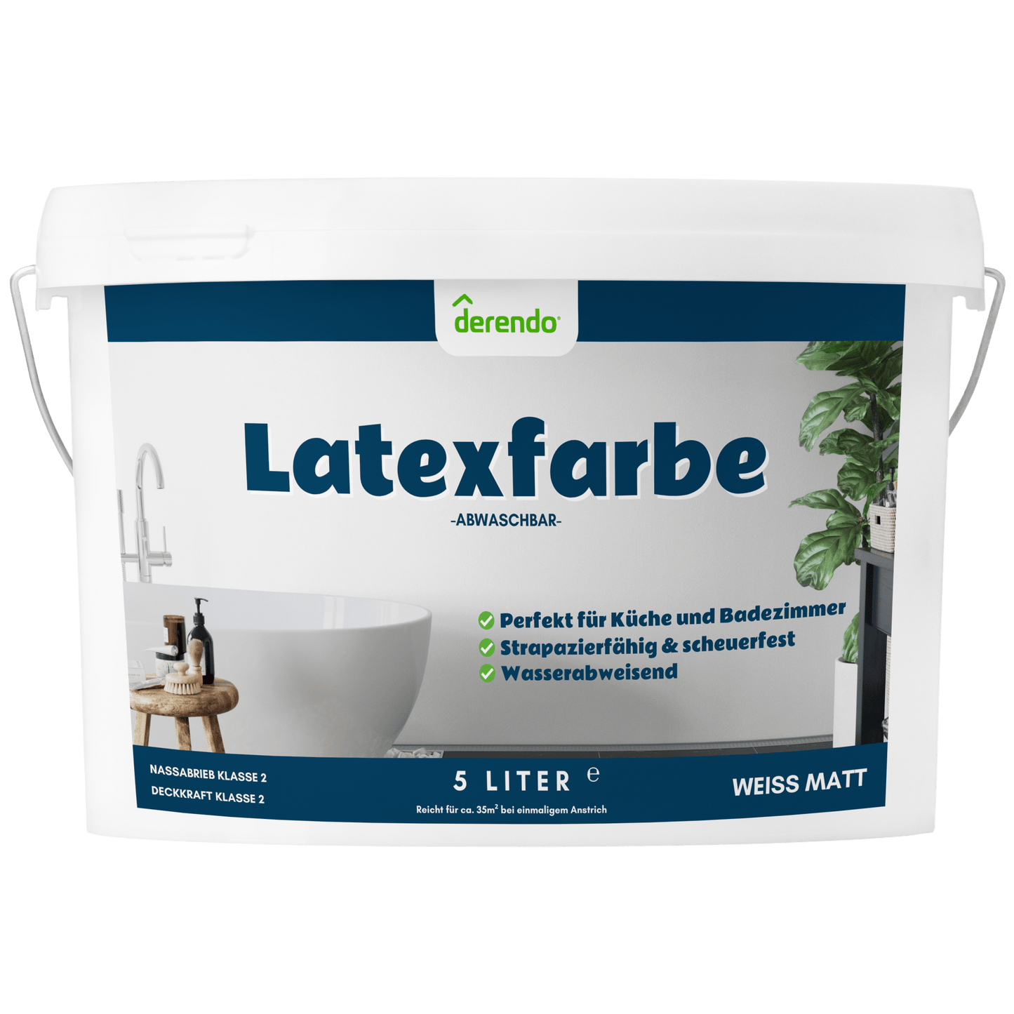 Derendo Wandfarbe Latexfarbe Weiß Matt abwaschbar - 4251604926005 - Derendo