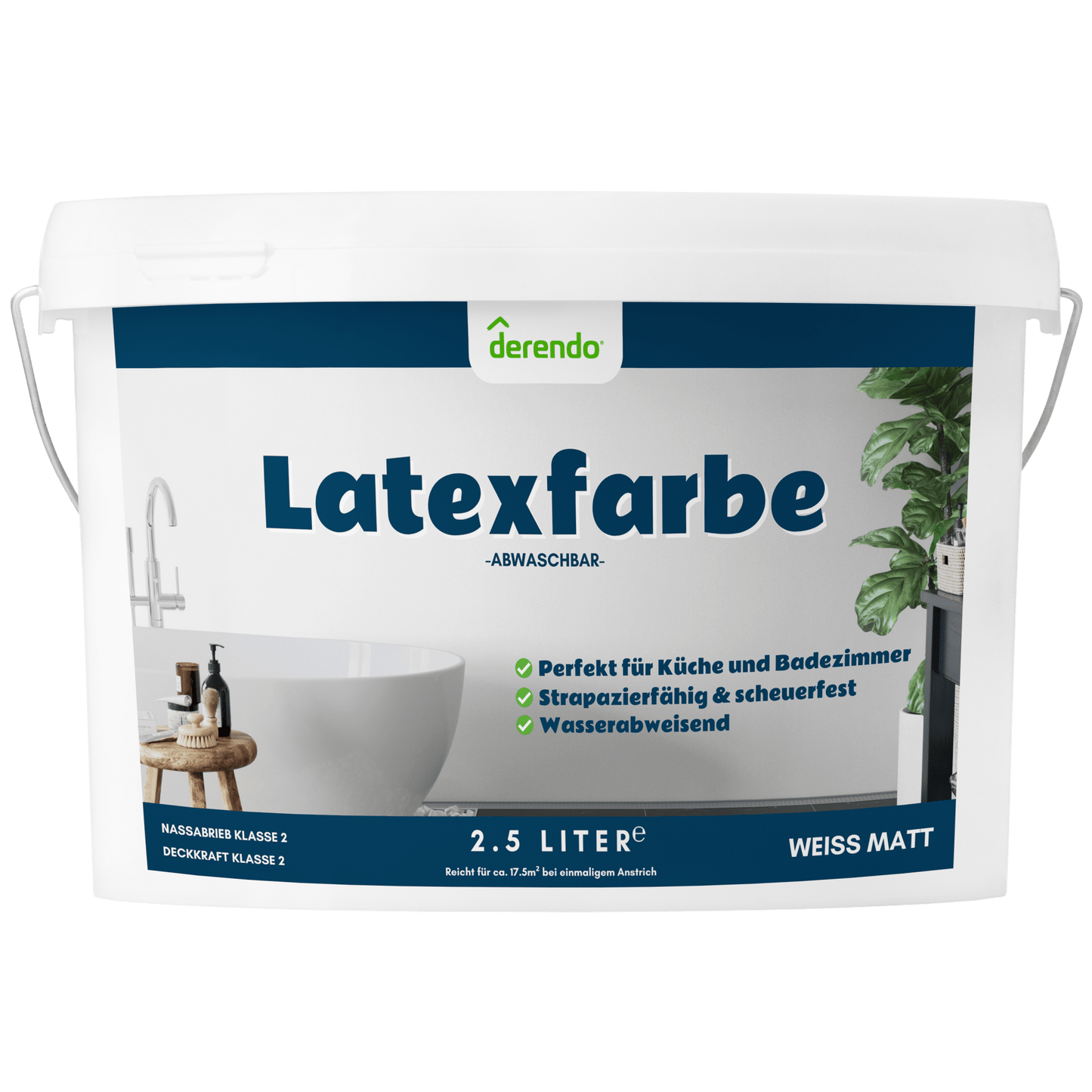 Derendo Wandfarbe Latexfarbe Weiß Matt abwaschbar - 4251604925985 - Derendo