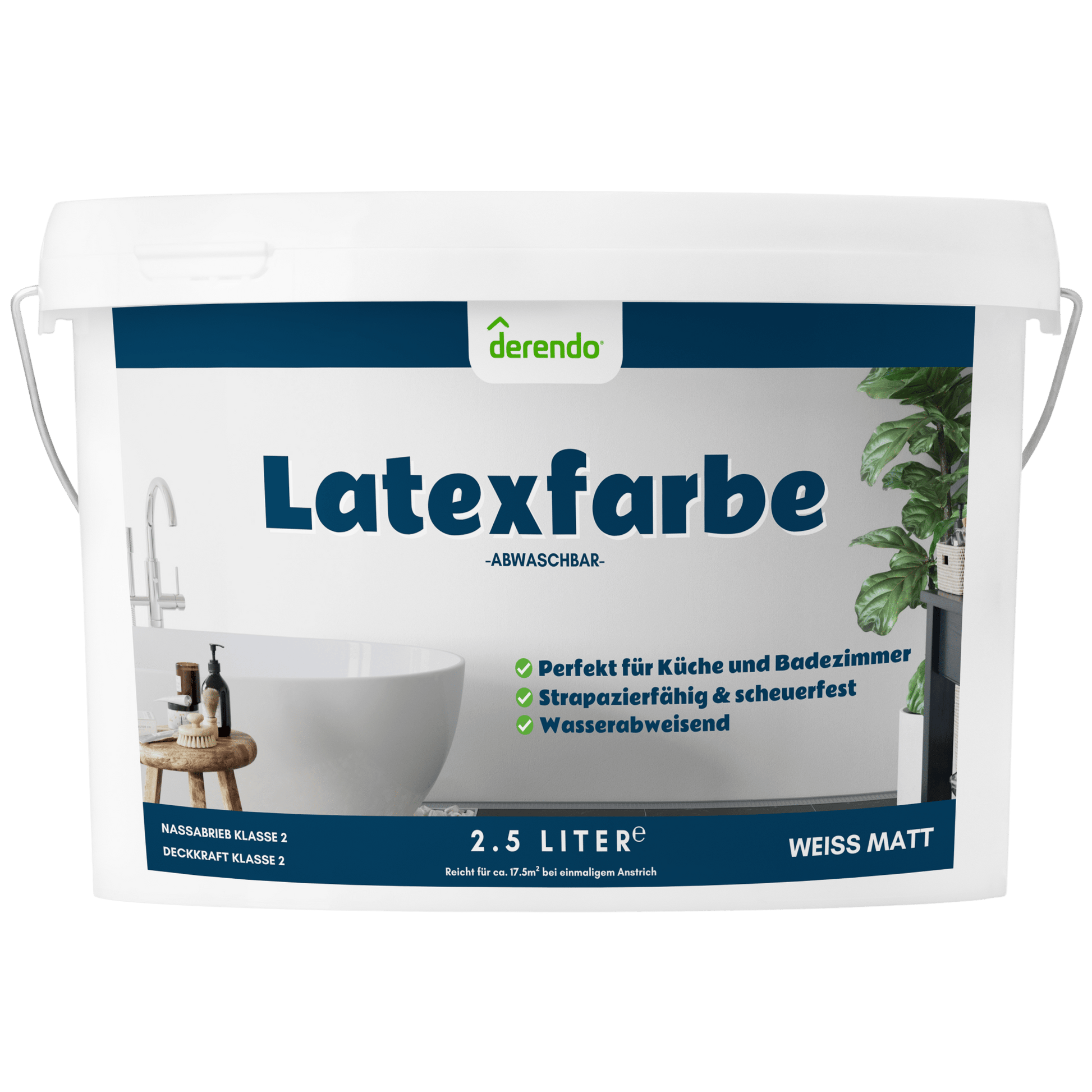 Derendo Wandfarbe Latexfarbe Weiß Matt abwaschbar - 4251604925985 - Derendo