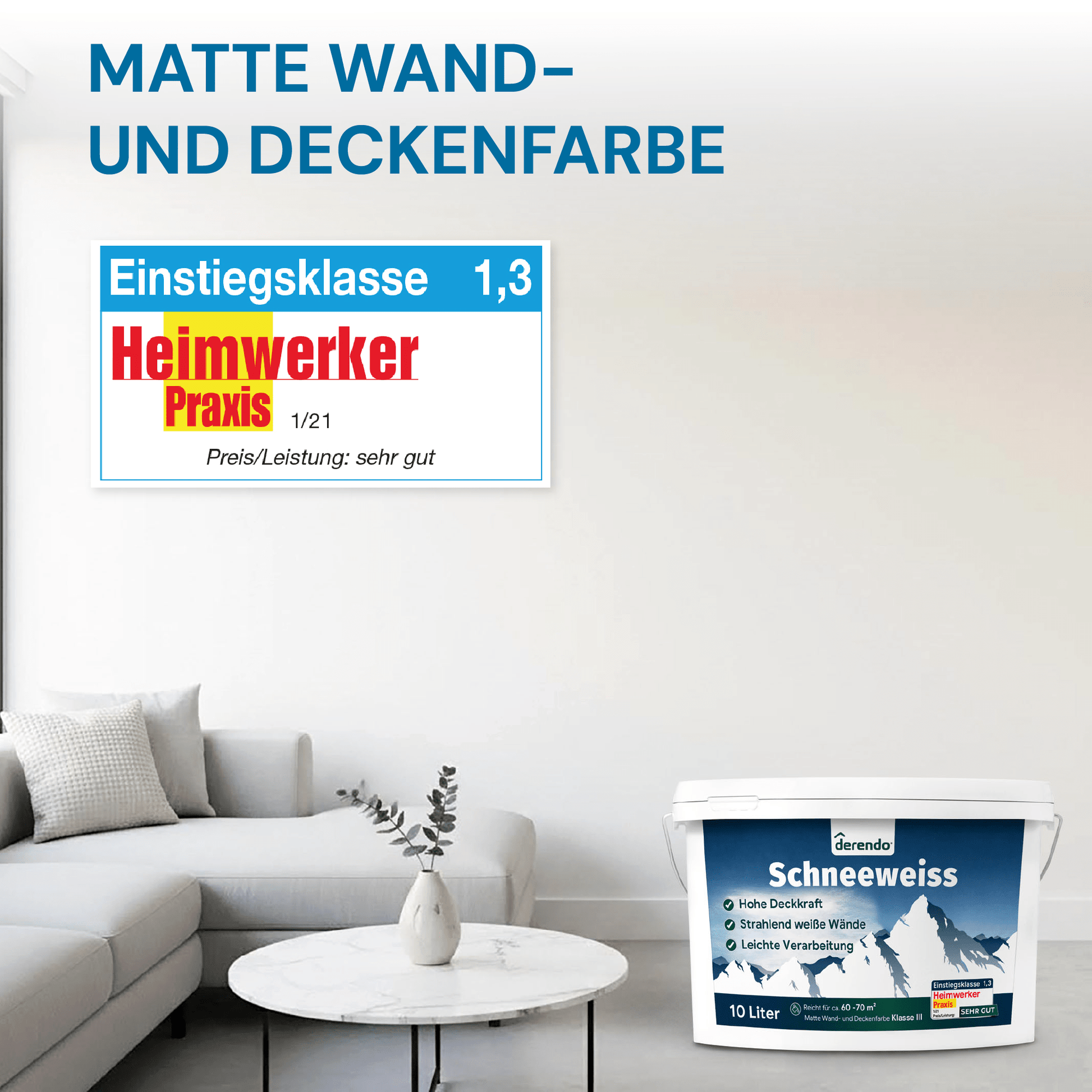 Derendo Wandfarbe Schneeweiss - Unser Bestseller in 10 Liter – Produktbild von Derendo