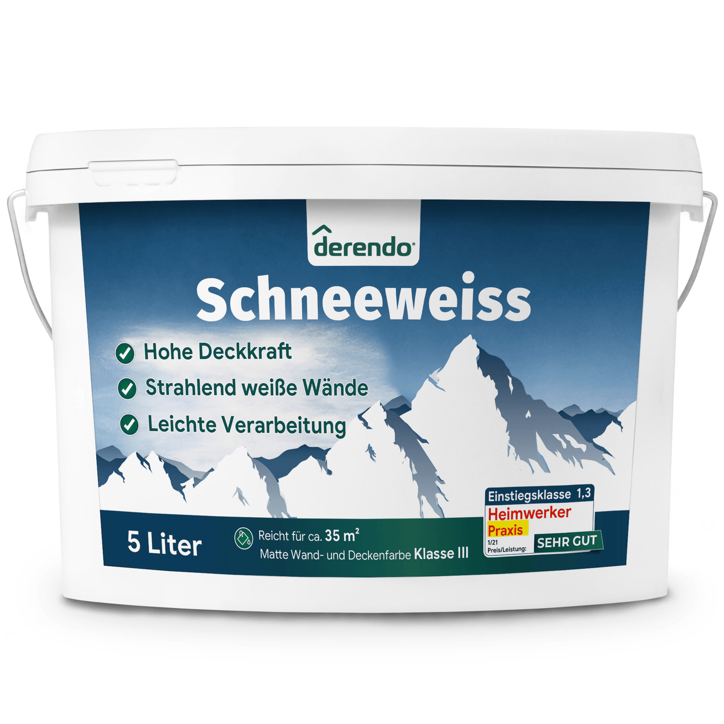 Derendo Wandfarbe Schneeweiss - Unser Bestseller in 5 Liter – Produktbild von Derendo