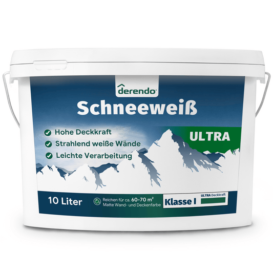 Derendo Wandfarbe Ultra Schneeweiss - mit Ultra Deckkraft in 10 Liter – Produktbild von Derendo