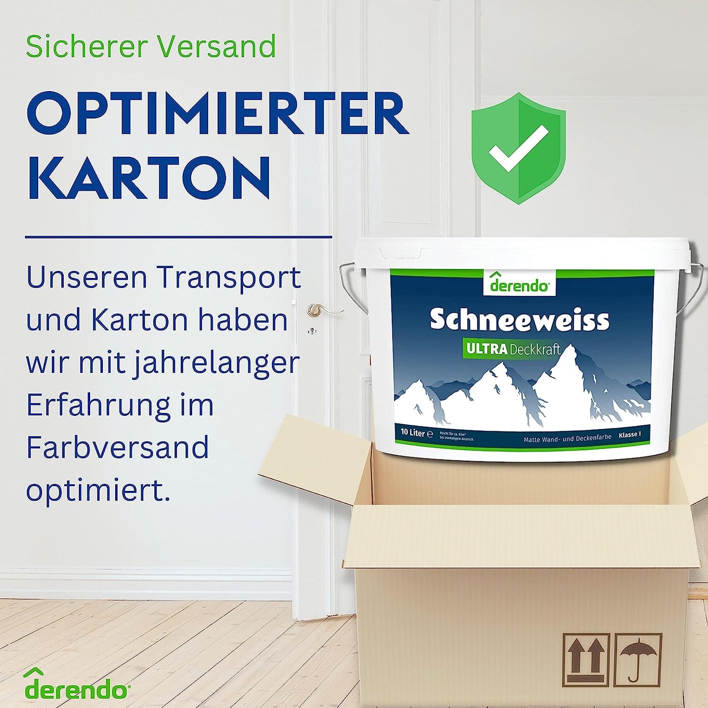 Derendo Wandfarbe Ultra Schneeweiss - mit Ultra Deckkraft in 10 Liter – Produktbild von Derendo