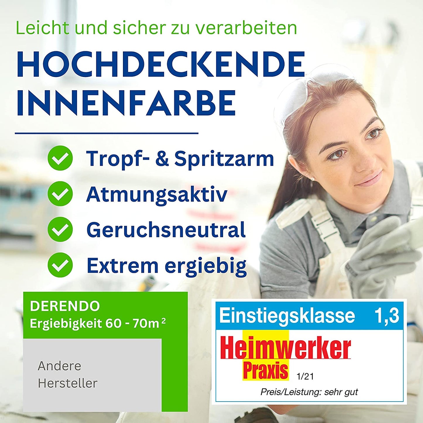 Derendo Wandfarbe Ultra Schneeweiss - mit Ultra Deckkraft in 10 Liter – Produktbild von Derendo
