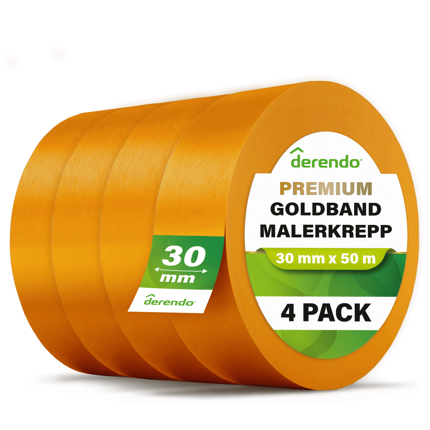 Derendo® Washi Tape Malerkrepp Premium – Goldband für scharfe Farbkanten in 30mm x 50m – Produktbild von Derendo